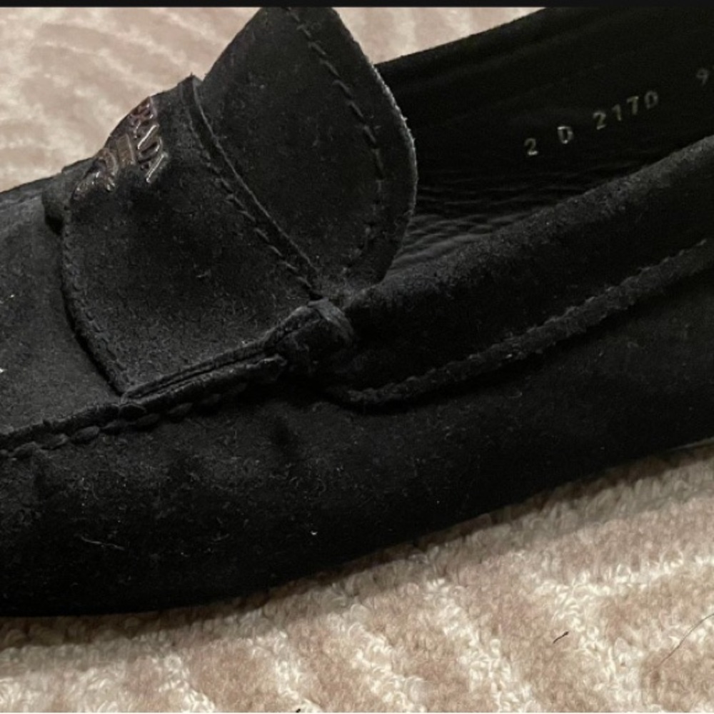 Prada Black Suede Loafers Slip-On Moccasin Style - Picture 2 of 4